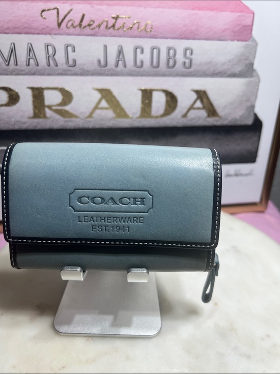 Coach Handbags - Coach Blue Leather Key Case with Black Trim